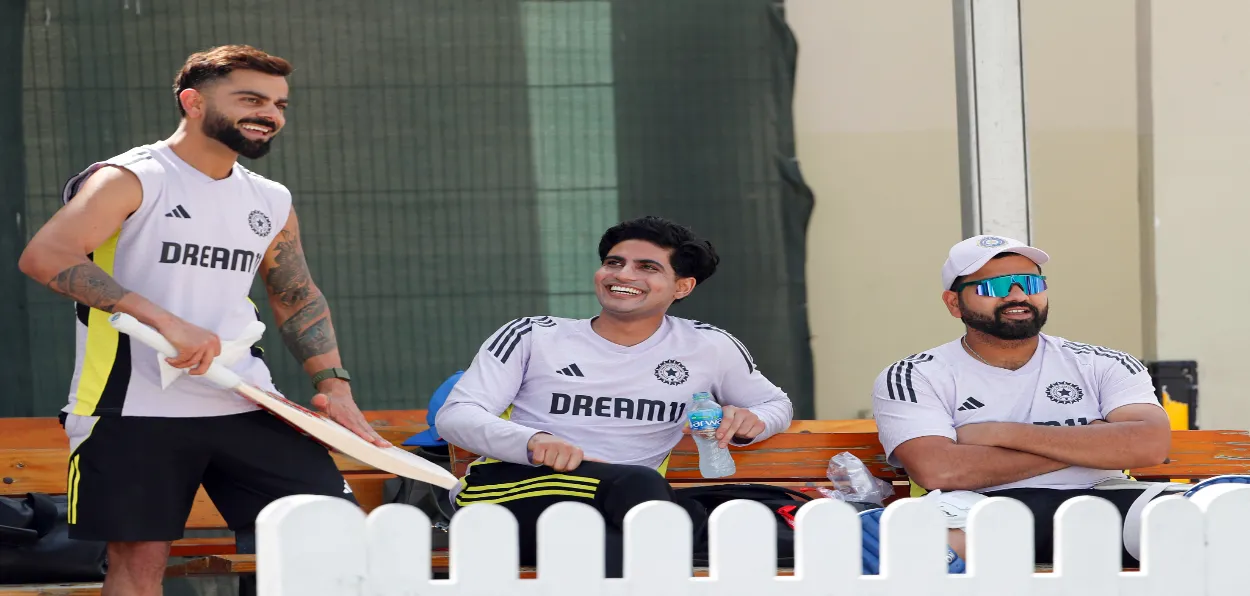 Virat Kohli, Shumbman Gill and captain Rohit Sharma during practice session at Dubai 