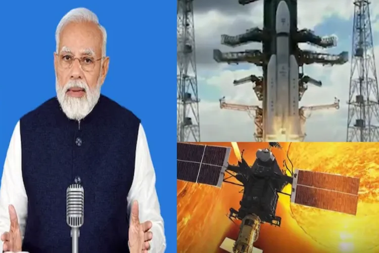 Prime Minister Narendra Modi and ISRO satellite