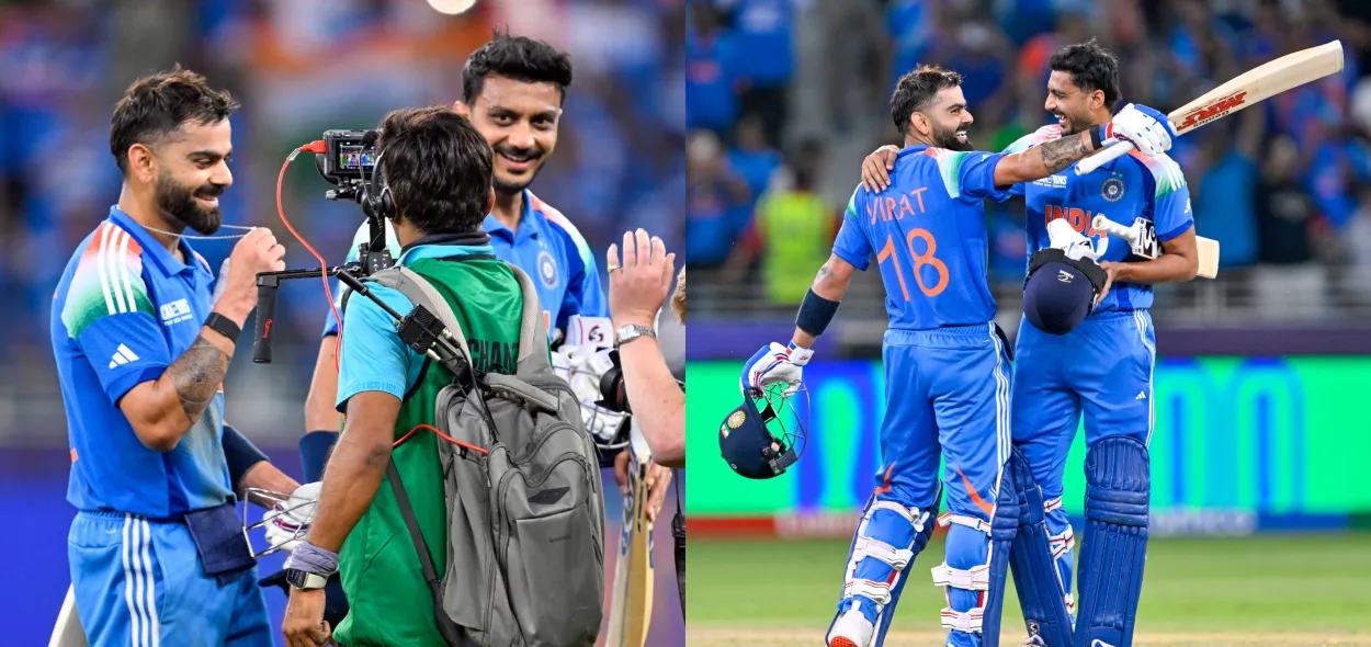 Virat Kohli and Axar Patel after the win against Pakistan in CT 2025