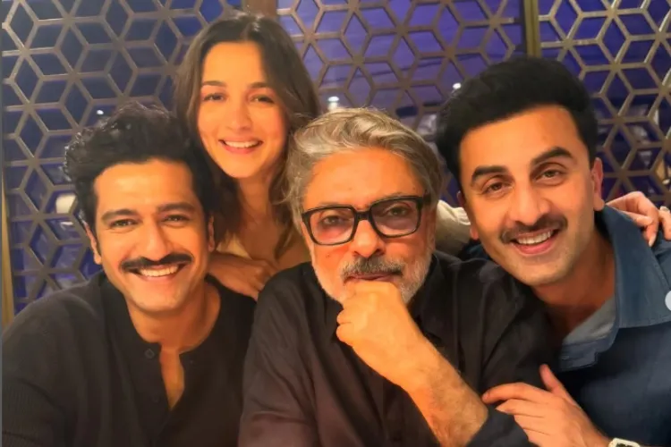 Actors Alia Bhatt, Ranbeer Kapoor and Vicky Kaushal with director Sajay Leela Bhansali