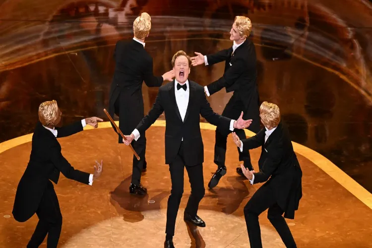 Conan O'Brien (center) hosting Oscars 2025 