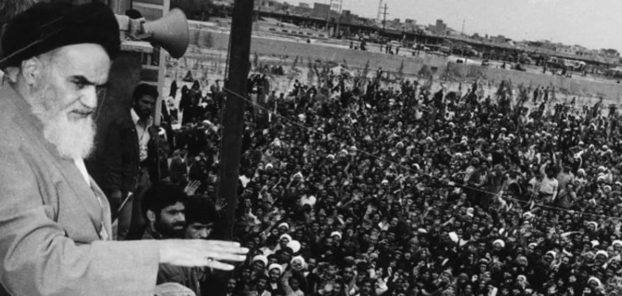 Ayatollah Ruhollah Khomeini addressing Iranians after the 1979 Islamic revolution