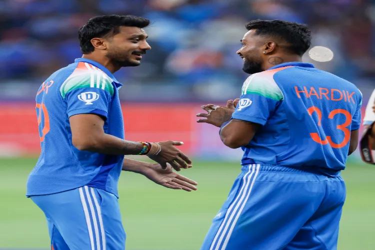 Dubai: India’s Axar Patel and Hardik Pandya celebrate after India’s victory against Australia in the ICC Champions Trophy semifinal cricket match at Dubai International Stadium in Dubai on March 4, 2025 