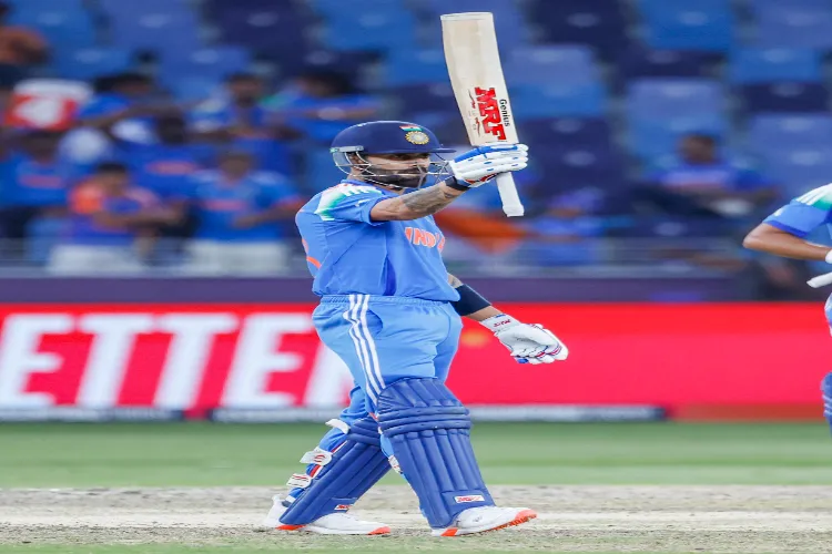 Dubai: India’s Virat Kohli celebrates after scoring a fifty during the ICC Champions Trophy semifinal cricket match between India and Australia at Dubai International Stadium in Dubai on March 4, 2025