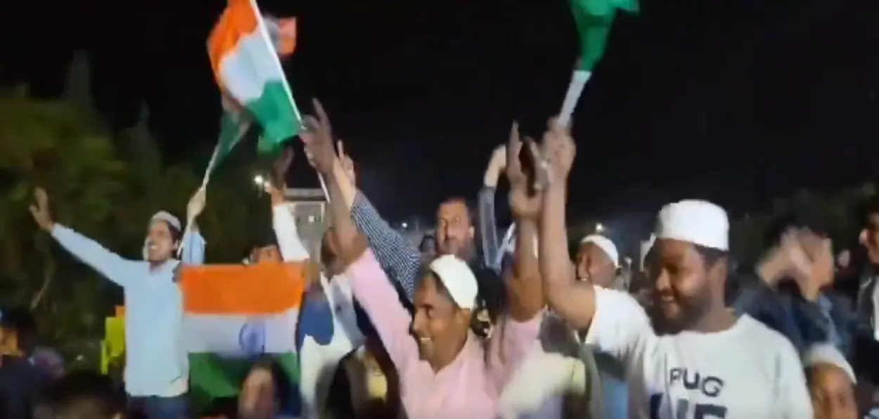 Image taken fromvideoof celebration scene in Mohammad Shami's village in Amroha