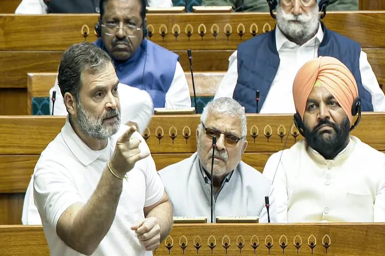 Lok Sabha LoP and Congress MP Rahul Gandhi speaks in the house during the Budget Session in New Delhi on Monday