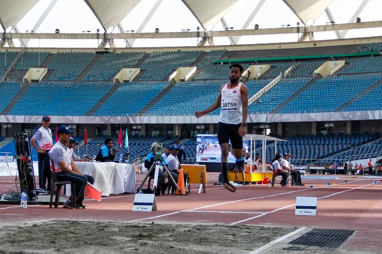 An athlete competes during the World Para Athletics Grand Prix 2025 at Jawaharlal Nehru Stadium in New Delhi on March 12, 2025