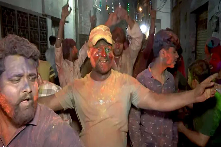 People playing Holi in Sambhal, UP