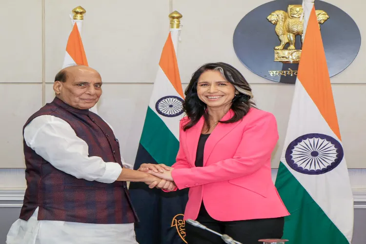 Defence Minister Rajnath Singh meets US, Director of National Intelligence, Tulsi Gabbard, in New Delhi on Monday.