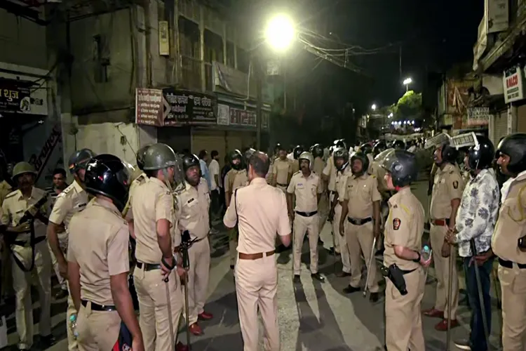 Heavy police present at the spot following a dispute between two groups, at the Mahal area in ​​Nagpur on Monday