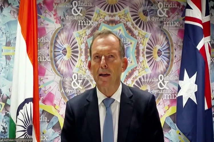 Former Australian Prime Minister and Special Trade Envoy of the Prime Minister of Australia, Tony Abbott addresses a virtual press conference on Friday.