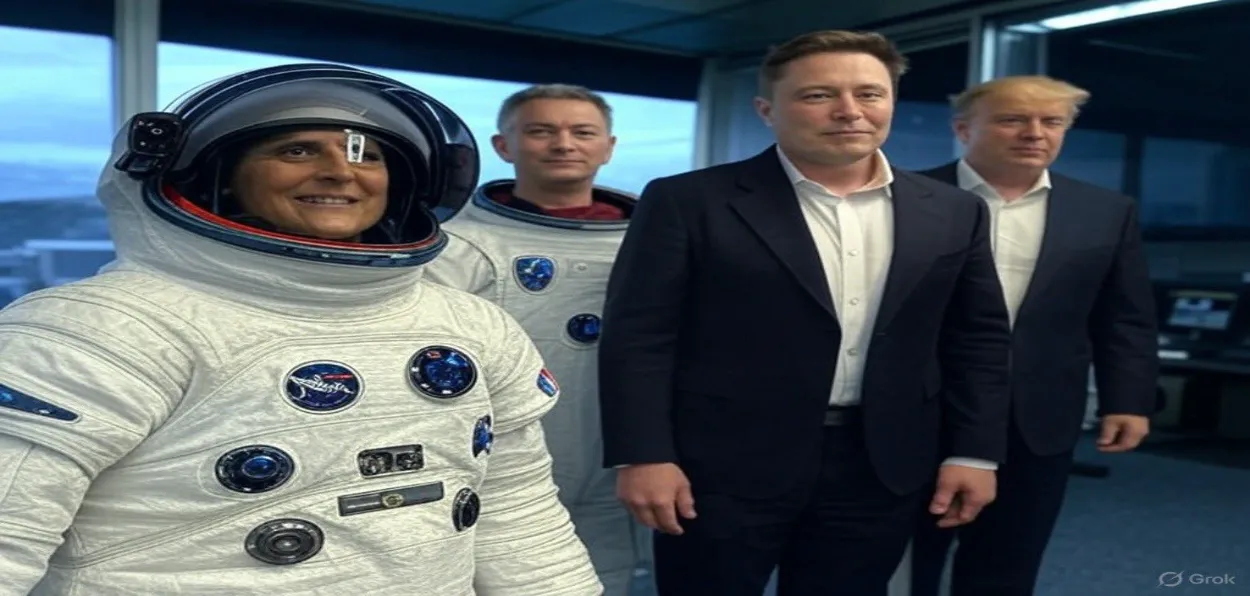 Astronauts Sunita Williams and Butch Wilmore with SpaceX owner Elon Musk after returning to Earth (X)