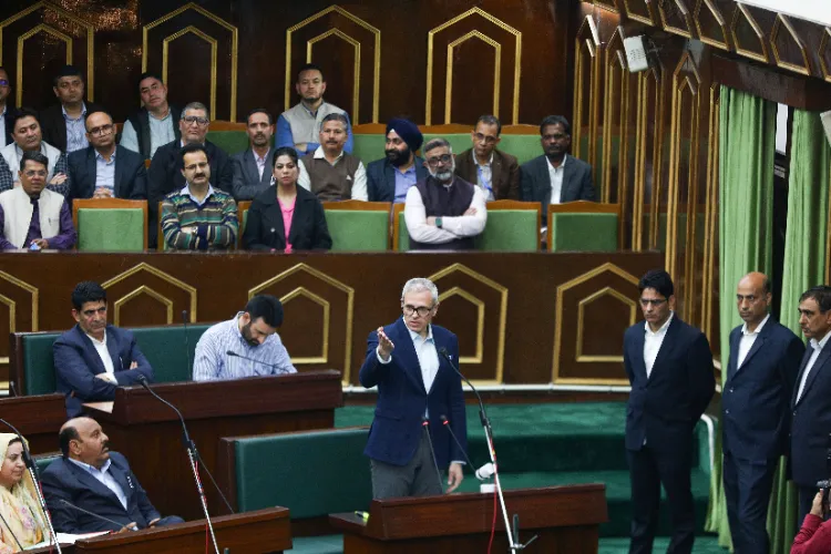 Jammu and Kashmir Chief Minister Omar Abdullah speaks during the J&K Legislative Assembly budget session in Jammu (File photo)