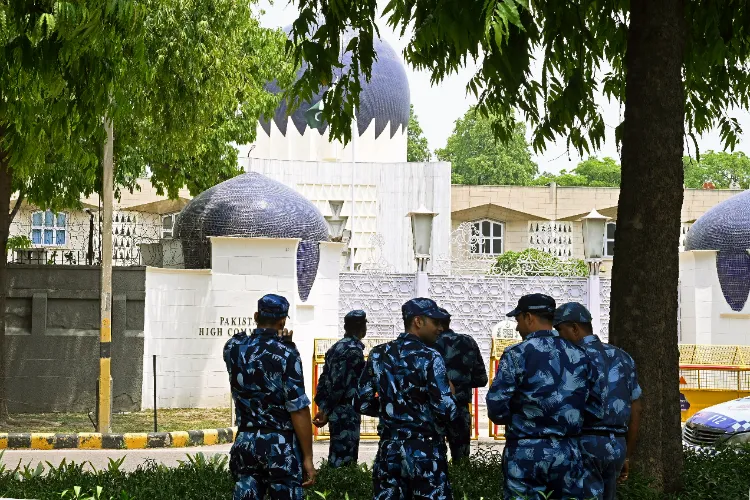 Rapid Action Force (RAF) personnel stand guard outside the Pakistan High Commission (File photo)