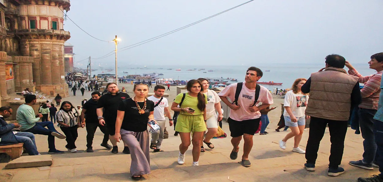 Foreign Tourists on the Ghats of Varanasi