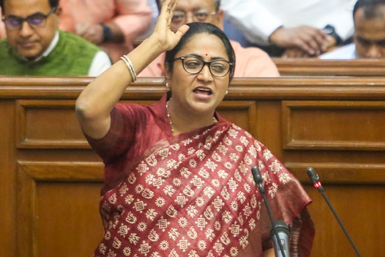 Delhi Chief Minister Rekha Gupta presenting her first budget