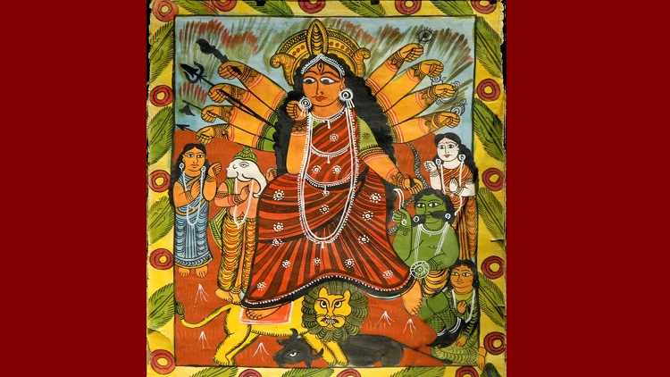 A Bengal Pattachitra painting of Goddess Durga